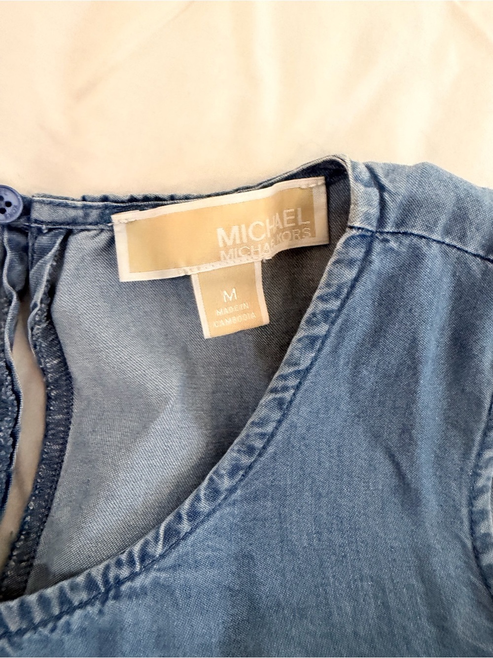 Michael Kors Denim Blue Cold-Shoulder Ruffle Top - Picture 3 of 3